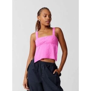 UO Ecote Babydoll Flowy Hot Pink Open Back Bow Crop Top Womens XS Rave Coquette